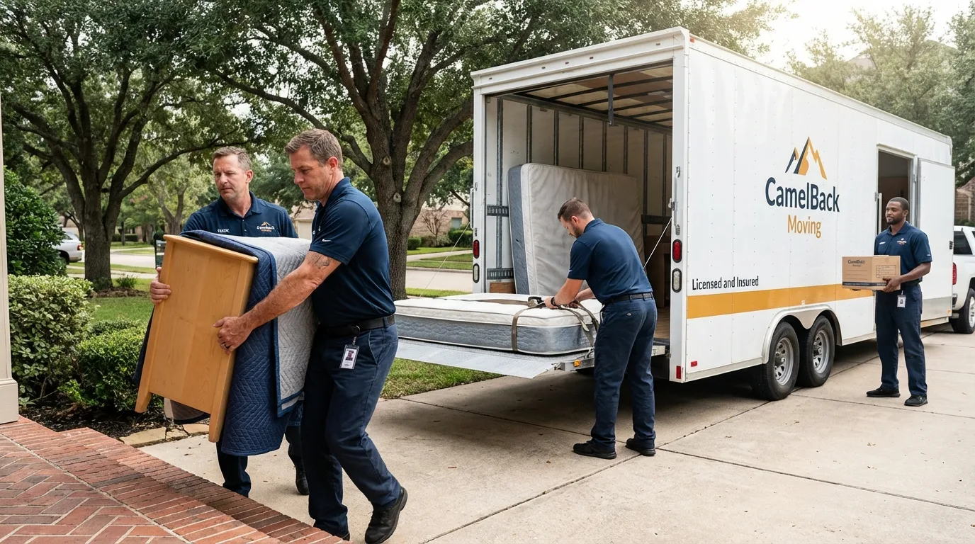 Crew loading residential truck for cross-state move from Parma, ID