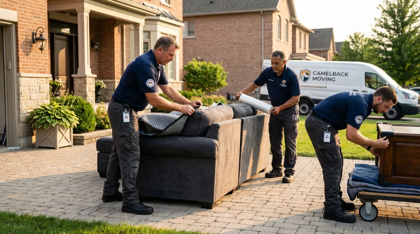 Large estate moving crew wrapping furniture in Parma, ID