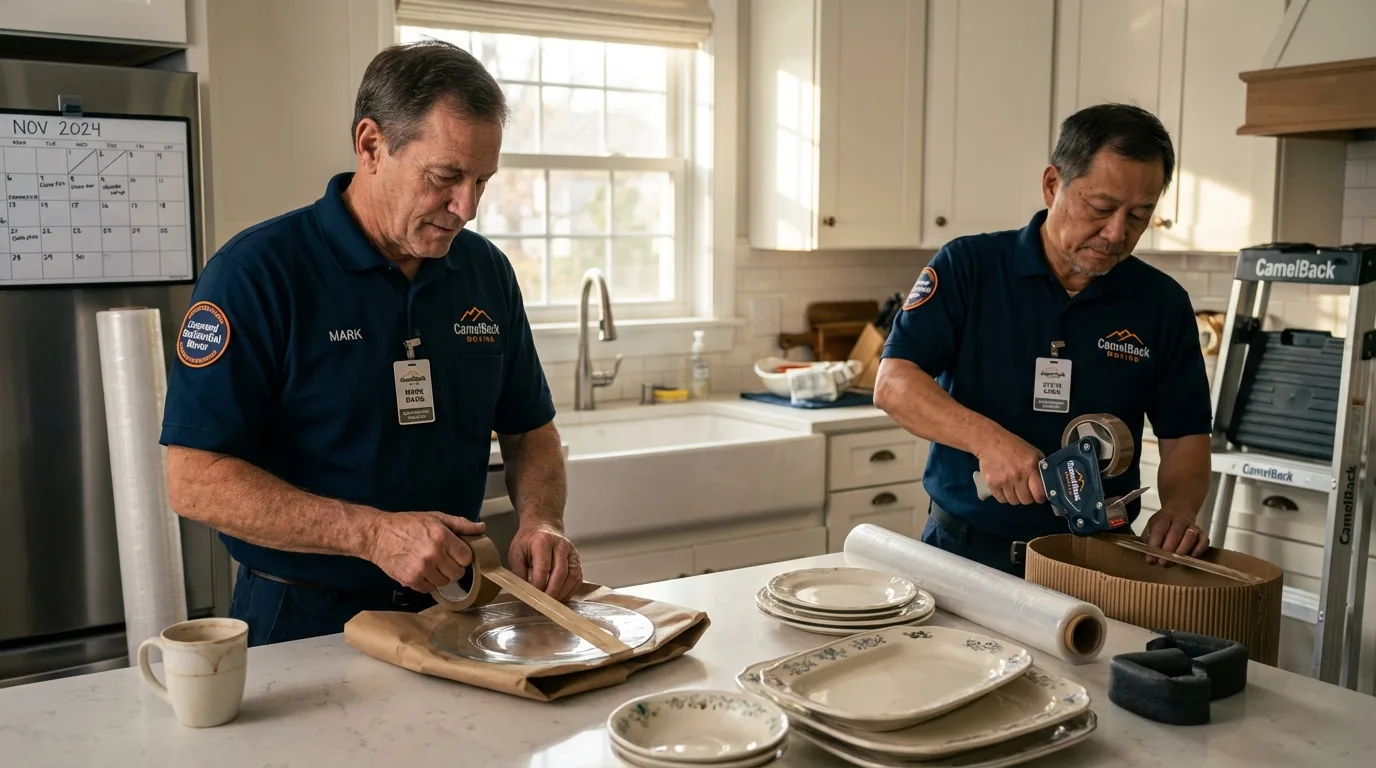 Professional crew packing kitchen dishware in Parma, ID